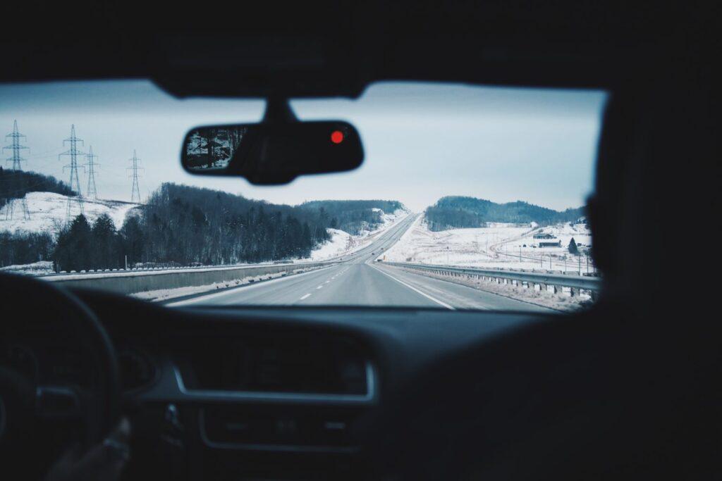 driving snow road car