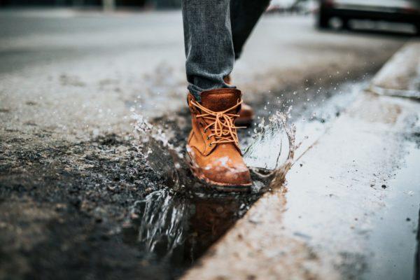 stepping in puddle