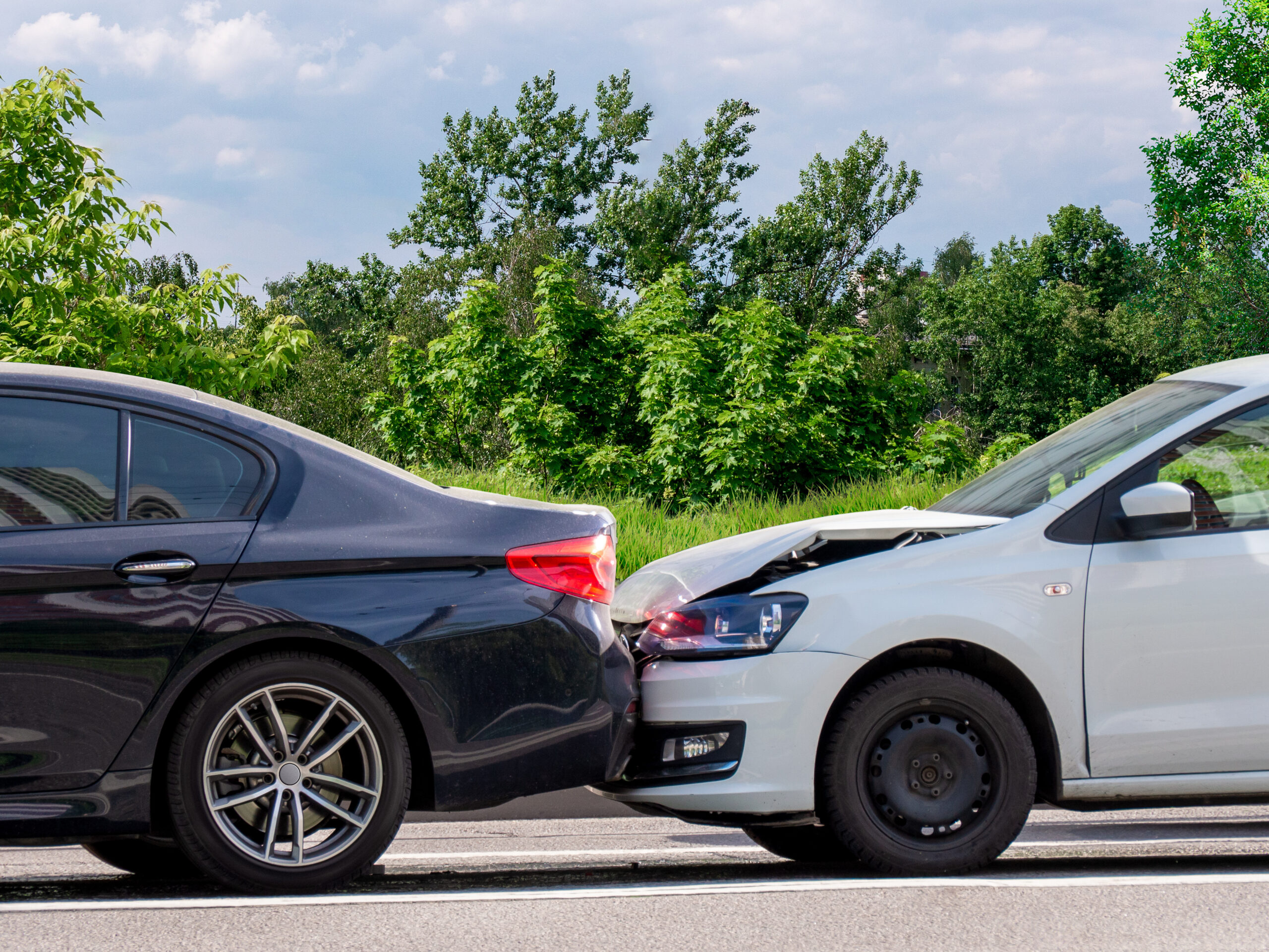 two vehicles involved in a rear-end crash